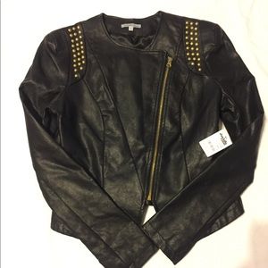 NWT gold studded faux-leather jacket